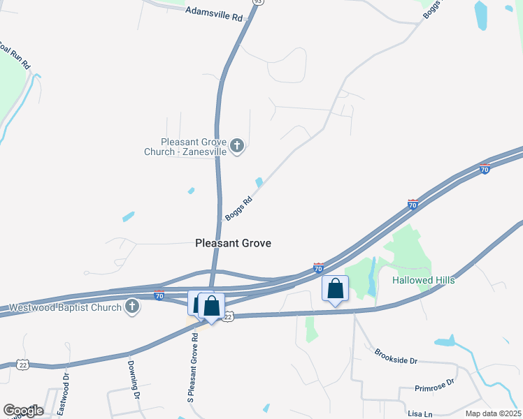map of restaurants, bars, coffee shops, grocery stores, and more near 2668 Boggs Road in Zanesville