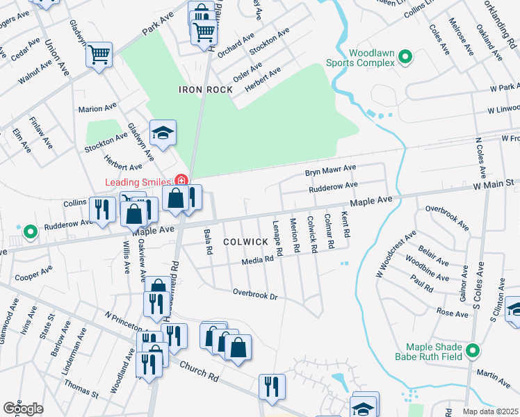 map of restaurants, bars, coffee shops, grocery stores, and more near 8275 Maple Avenue in Pennsauken