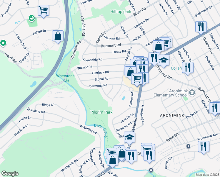 map of restaurants, bars, coffee shops, grocery stores, and more near 208 Hiawatha Lane in Drexel Hill