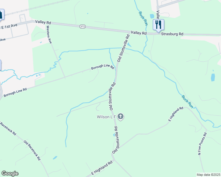 map of restaurants, bars, coffee shops, grocery stores, and more near 454 Old Stottsville Road in Parkesburg