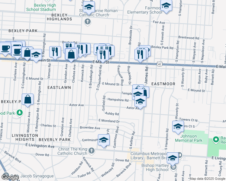 map of restaurants, bars, coffee shops, grocery stores, and more near 2928 Templeton Road in Columbus