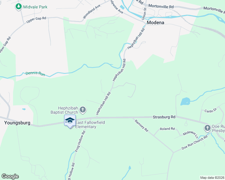 map of restaurants, bars, coffee shops, grocery stores, and more near 395 Hephzibah Hill Road in Coatesville
