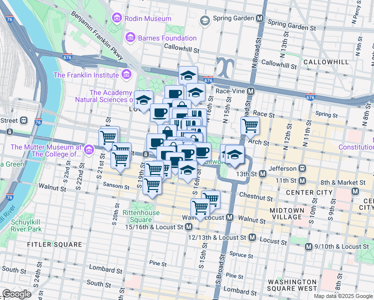 map of restaurants, bars, coffee shops, grocery stores, and more near in Philadelphia