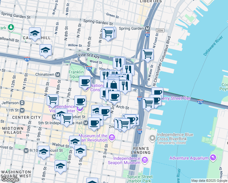map of restaurants, bars, coffee shops, grocery stores, and more near 312 Race Street in Philadelphia