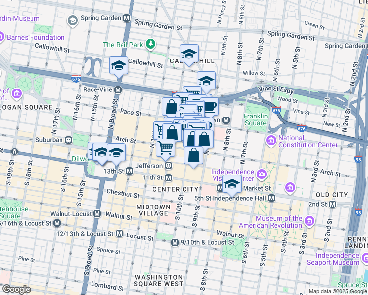 map of restaurants, bars, coffee shops, grocery stores, and more near in Philadelphia