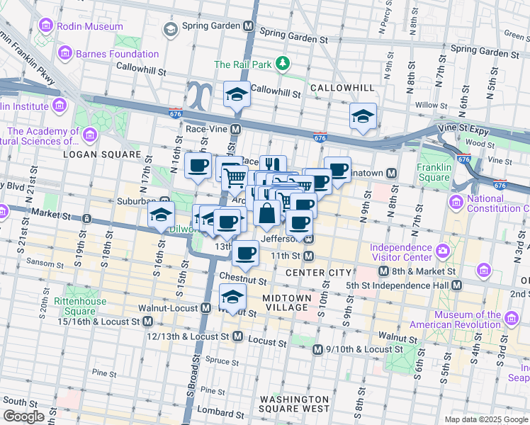 map of restaurants, bars, coffee shops, grocery stores, and more near in Philadelphia