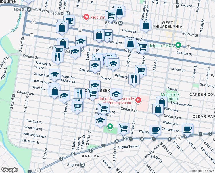 map of restaurants, bars, coffee shops, grocery stores, and more near 5636 Osage Avenue in Philadelphia