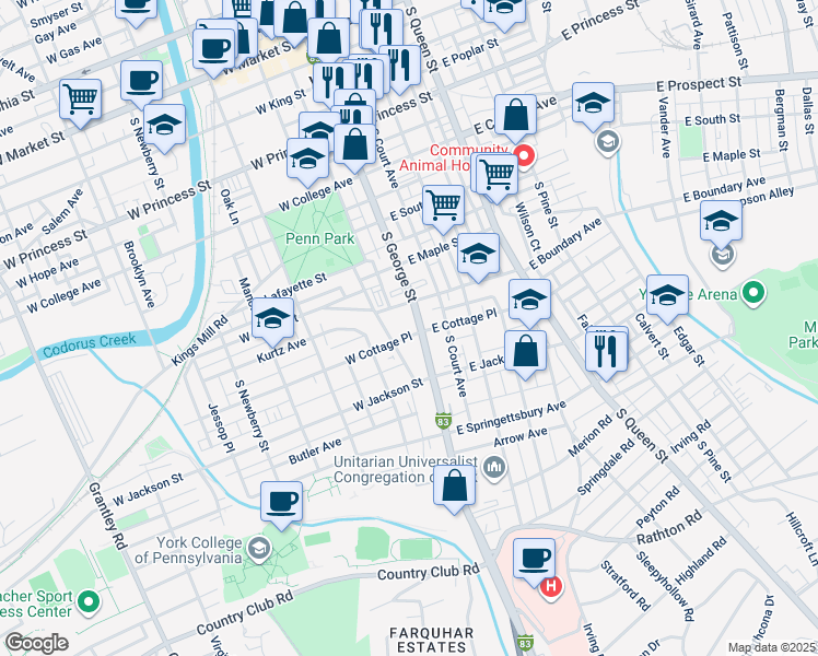 map of restaurants, bars, coffee shops, grocery stores, and more near 620 Interstate 83 Business in York