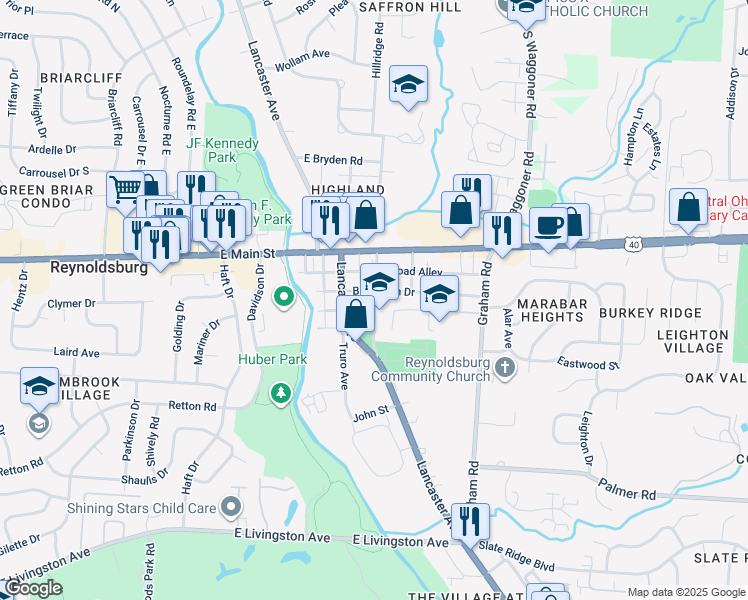 map of restaurants, bars, coffee shops, grocery stores, and more near 1450 Jackson Street in Reynoldsburg