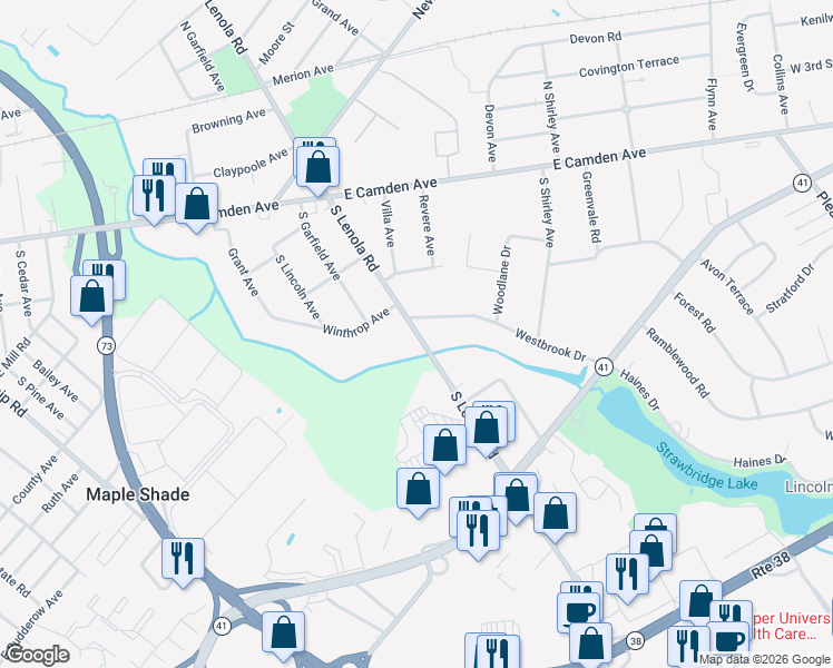 map of restaurants, bars, coffee shops, grocery stores, and more near 214 South Lenola Road in Moorestown