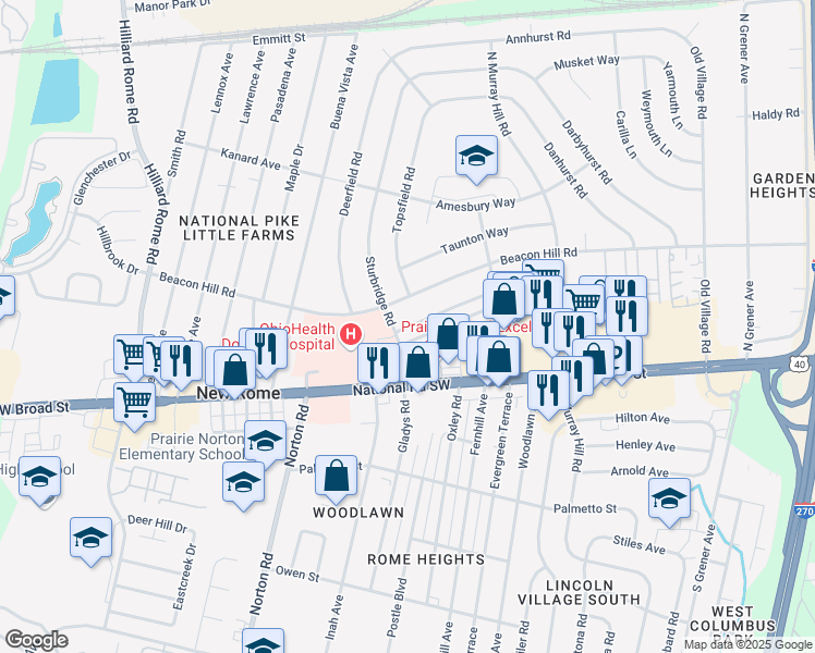 map of restaurants, bars, coffee shops, grocery stores, and more near 5028 Eastham Way in Columbus