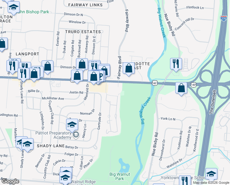 map of restaurants, bars, coffee shops, grocery stores, and more near 5198 Riding Club Lane in Columbus