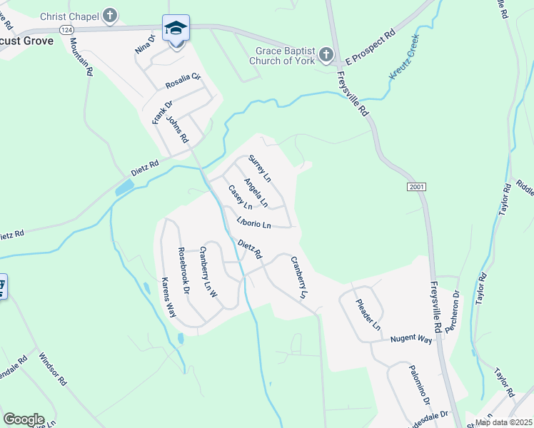 map of restaurants, bars, coffee shops, grocery stores, and more near 100 Angela Ln in York