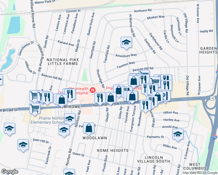 map of restaurants, bars, coffee shops, grocery stores, and more near 5014 Eastham Way in Columbus