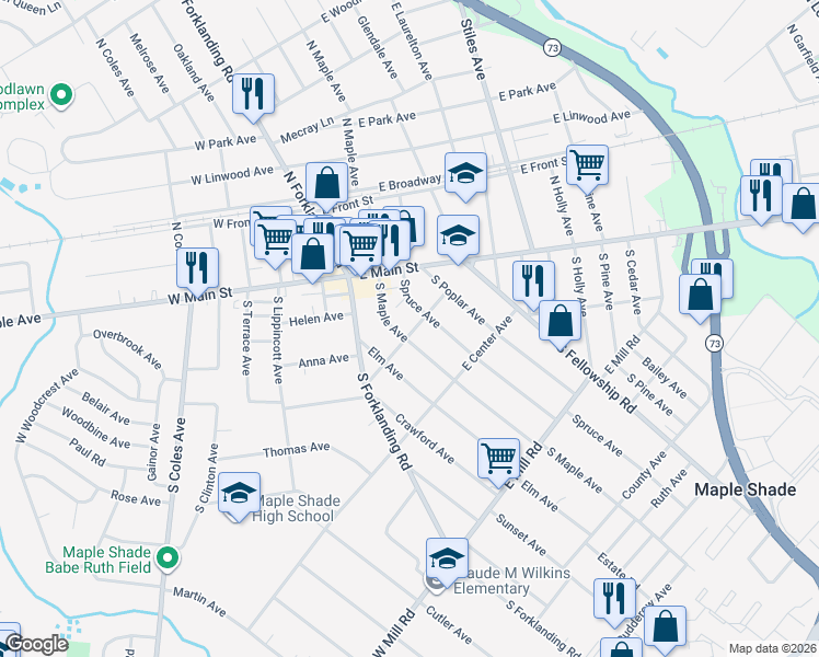 map of restaurants, bars, coffee shops, grocery stores, and more near 53 South Maple Avenue in Maple Shade
