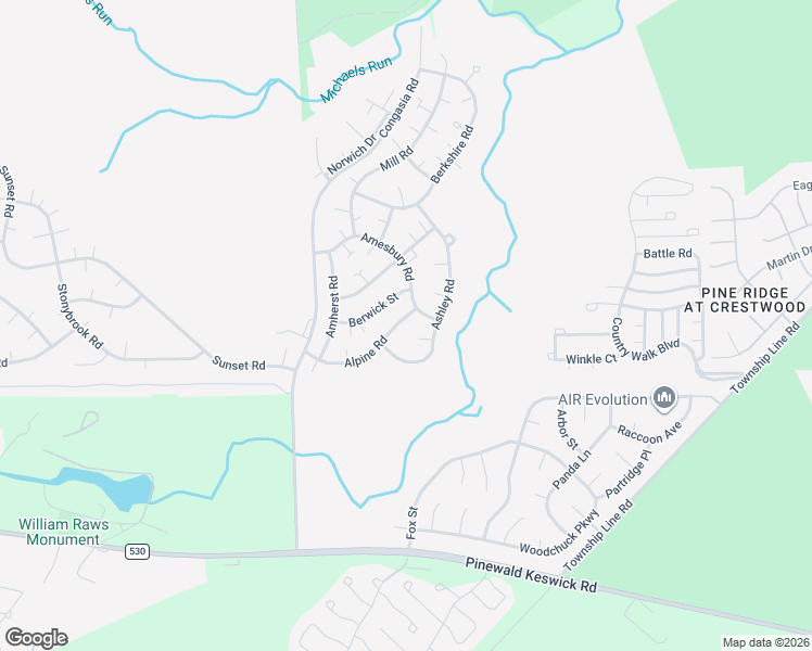 map of restaurants, bars, coffee shops, grocery stores, and more near 2 Amesbury Road in Manchester Township