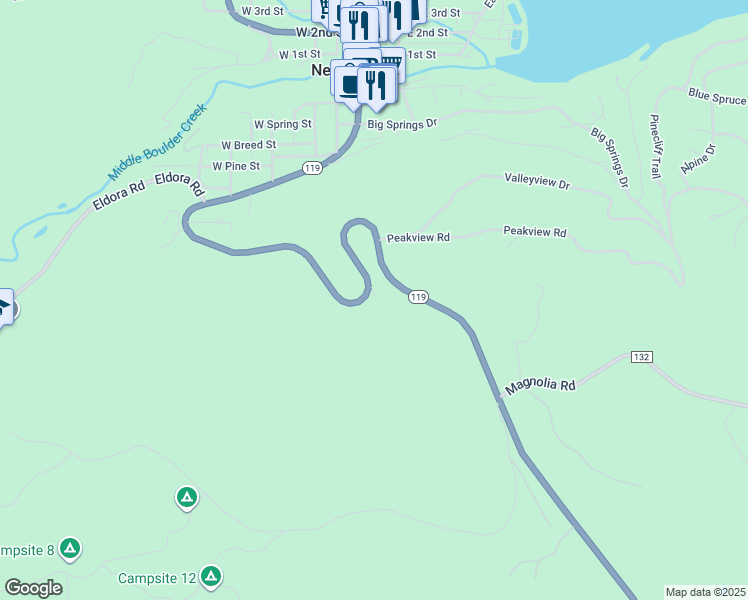 map of restaurants, bars, coffee shops, grocery stores, and more near 750 Colorado 72 in Nederland