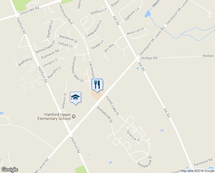 map of restaurants, bars, coffee shops, grocery stores, and more near 1201A Ralston Drive in Mount Laurel Township