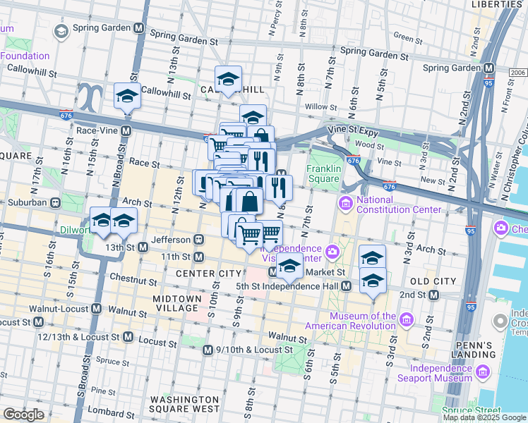 map of restaurants, bars, coffee shops, grocery stores, and more near in Philadelphia