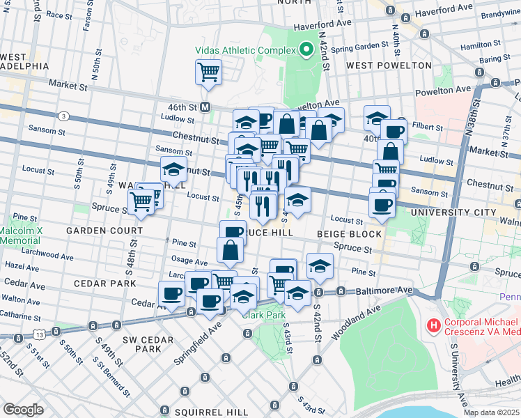 map of restaurants, bars, coffee shops, grocery stores, and more near in Philadelphia
