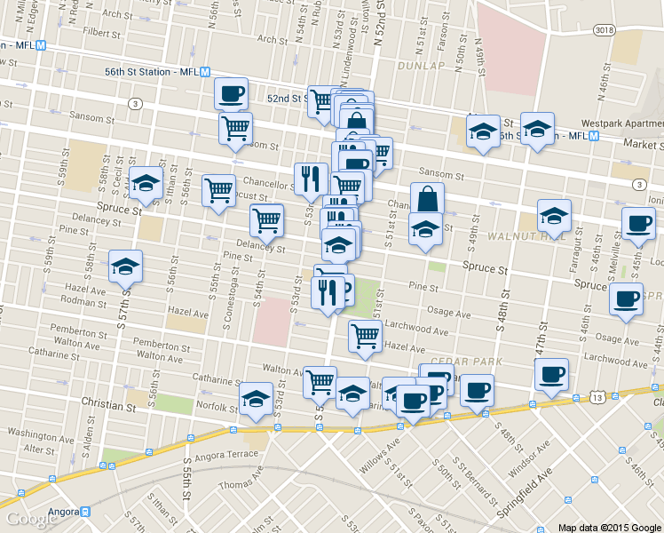 map of restaurants, bars, coffee shops, grocery stores, and more near in Philadelphia