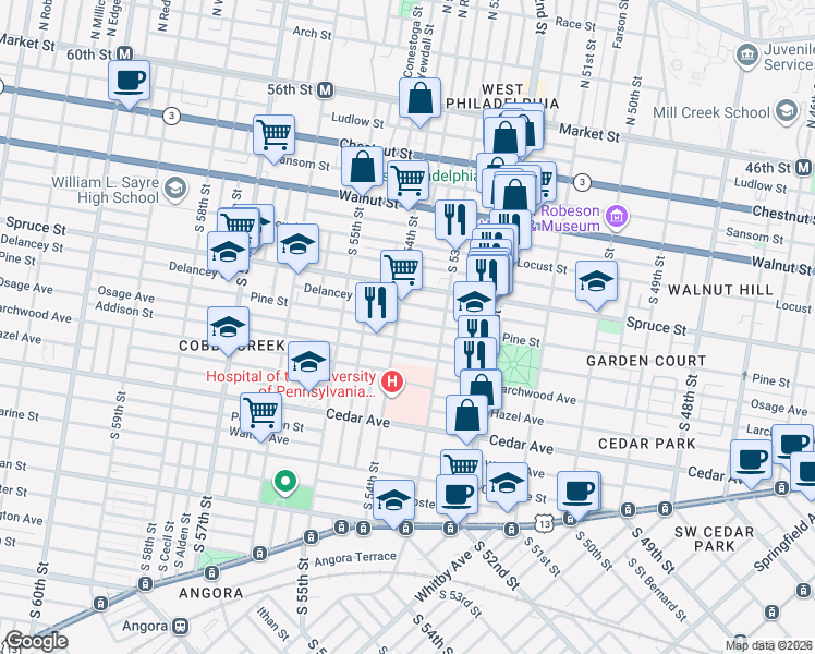 map of restaurants, bars, coffee shops, grocery stores, and more near in Philadelphia