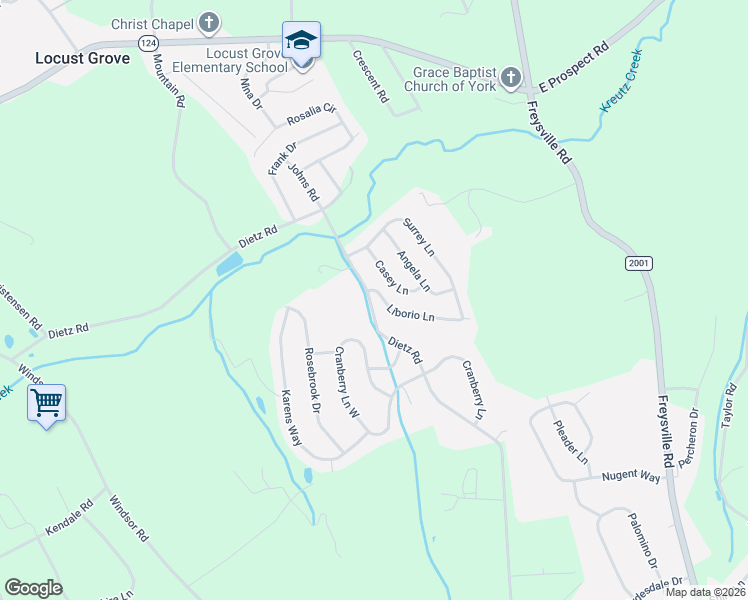 map of restaurants, bars, coffee shops, grocery stores, and more near 500 Dietz Road in York
