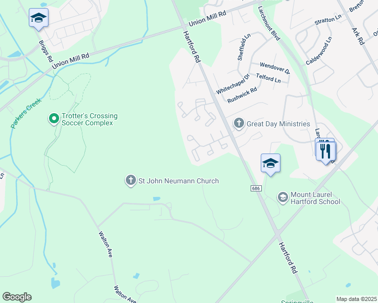 map of restaurants, bars, coffee shops, grocery stores, and more near 388 Inverness Court in Mount Laurel Township