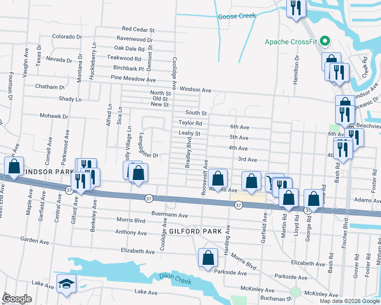 map of restaurants, bars, coffee shops, grocery stores, and more near 537 Bradley Boulevard in Toms River