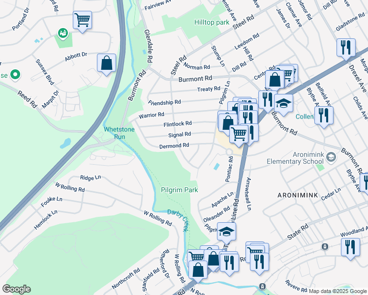 map of restaurants, bars, coffee shops, grocery stores, and more near 1224 Dermond Road in Drexel Hill