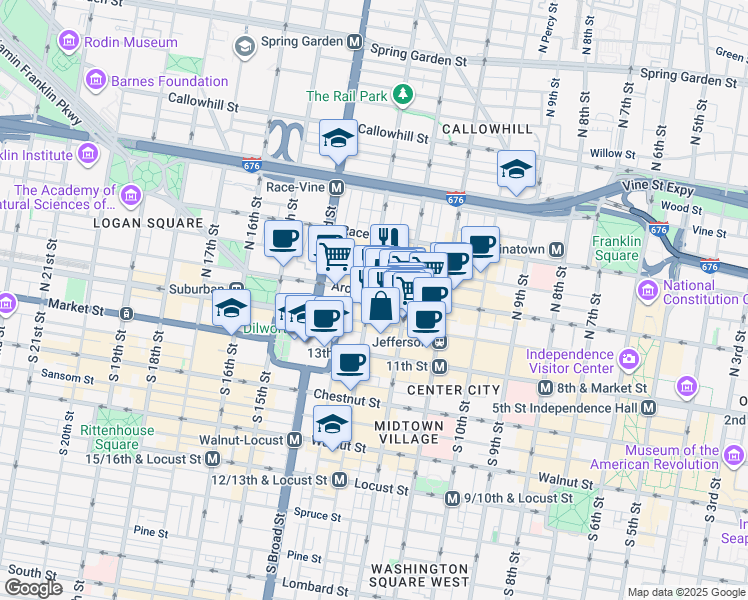map of restaurants, bars, coffee shops, grocery stores, and more near 1218 State Route 3007 in Philadelphia