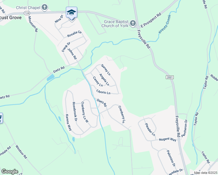 map of restaurants, bars, coffee shops, grocery stores, and more near 100 Angela Ln in York
