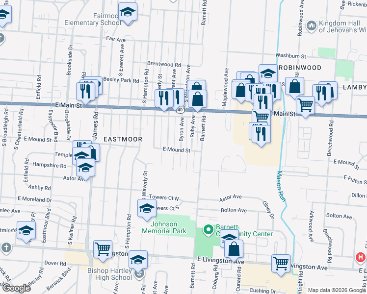 map of restaurants, bars, coffee shops, grocery stores, and more near 883 Ruby Avenue in Columbus