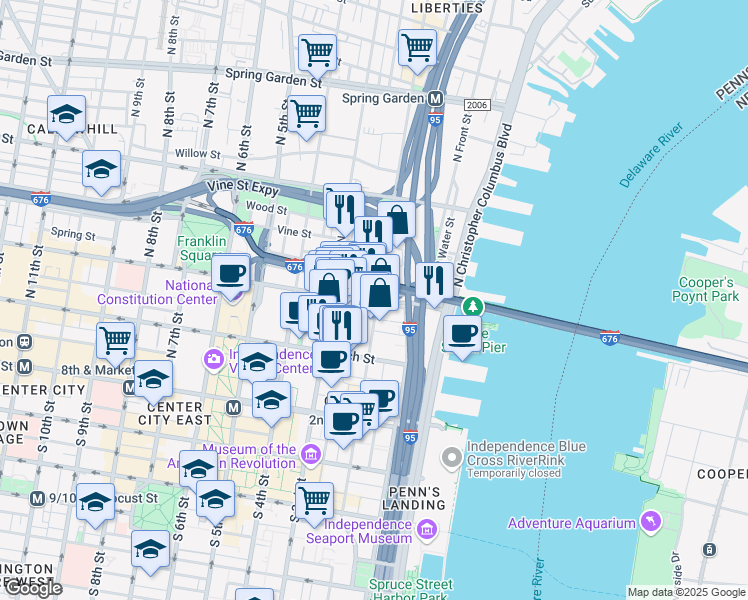 map of restaurants, bars, coffee shops, grocery stores, and more near 203 Race Street in Philadelphia