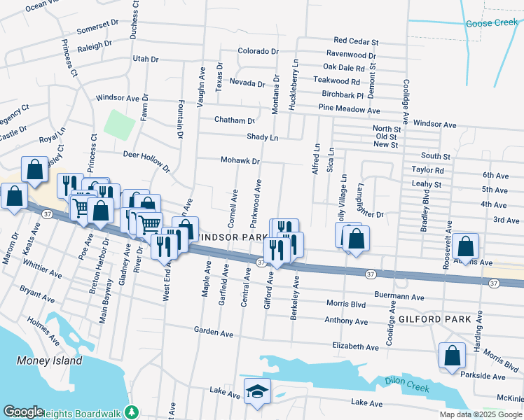 map of restaurants, bars, coffee shops, grocery stores, and more near 531 Parkwood Avenue in Toms River