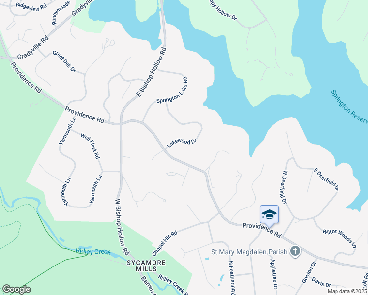 map of restaurants, bars, coffee shops, grocery stores, and more near 8 Lakewood Drive in Media