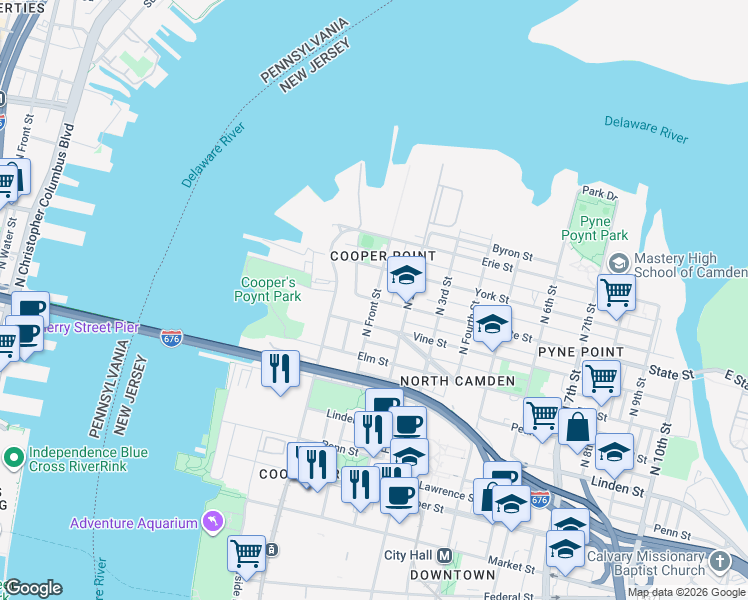 map of restaurants, bars, coffee shops, grocery stores, and more near 99 State St in Camden