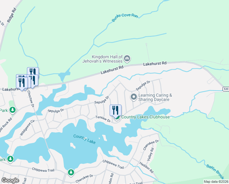 map of restaurants, bars, coffee shops, grocery stores, and more near 76 Sepulga Drive in Country Lake Estates