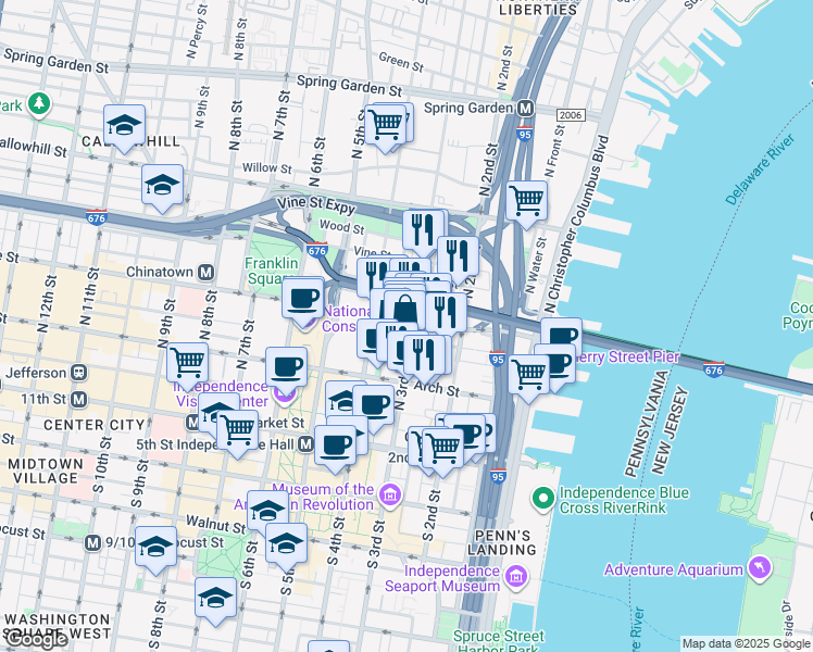 map of restaurants, bars, coffee shops, grocery stores, and more near 312 Race Street in Philadelphia
