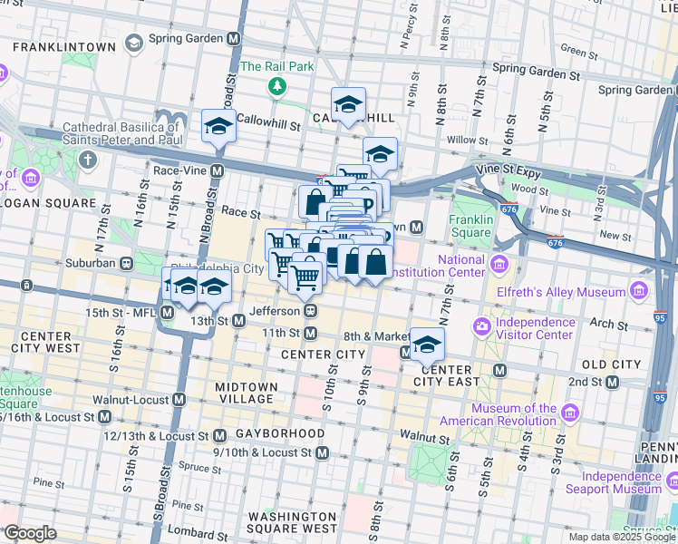 map of restaurants, bars, coffee shops, grocery stores, and more near in Philadelphia