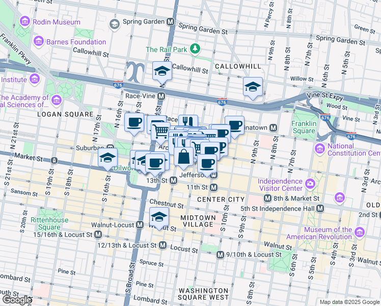 map of restaurants, bars, coffee shops, grocery stores, and more near in Philadelphia