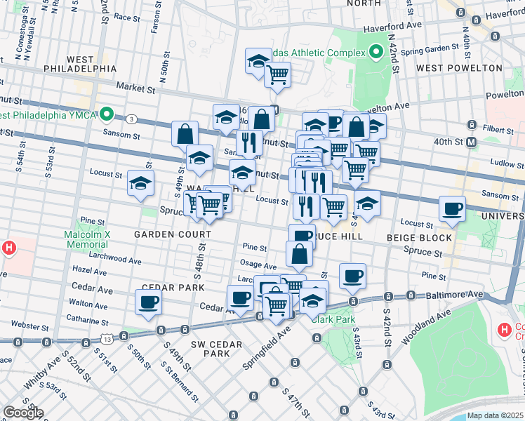 map of restaurants, bars, coffee shops, grocery stores, and more near in Philadelphia