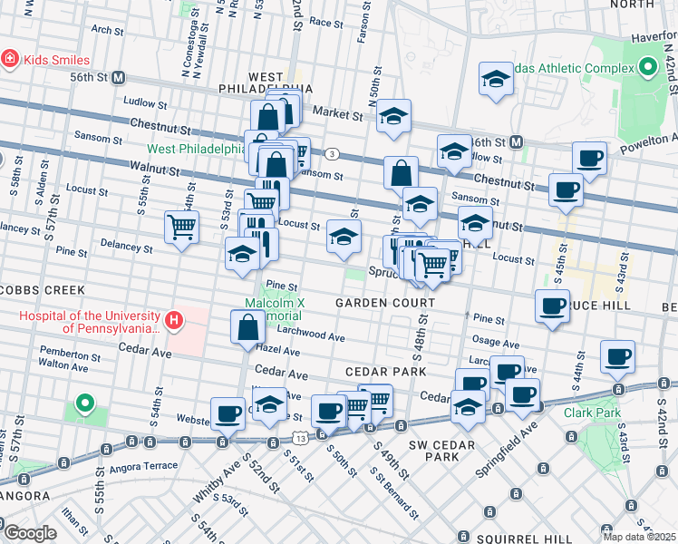 map of restaurants, bars, coffee shops, grocery stores, and more near in Philadelphia