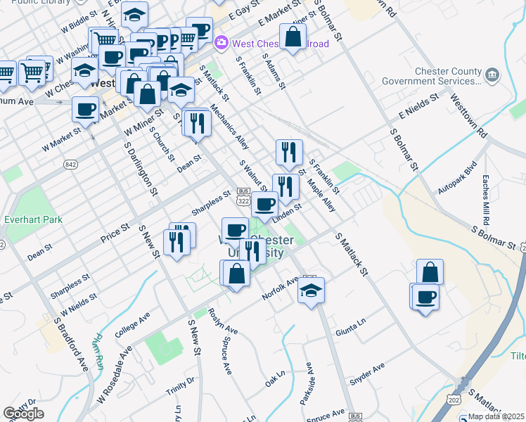 map of restaurants, bars, coffee shops, grocery stores, and more near in 