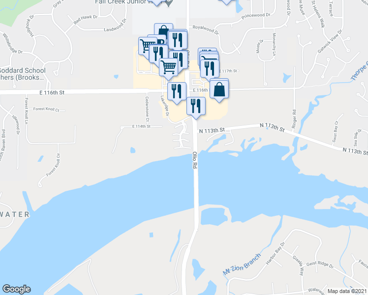 map of restaurants, bars, coffee shops, grocery stores, and more near 8865 East Southshore Drive in Fishers