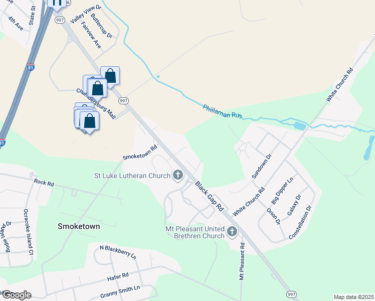 map of restaurants, bars, coffee shops, grocery stores, and more near 2946 Paxton Court in Chambersburg