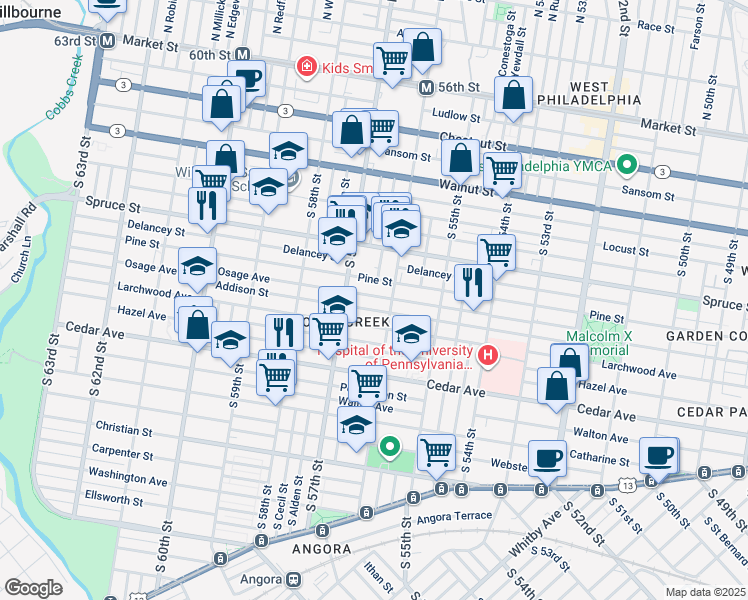 map of restaurants, bars, coffee shops, grocery stores, and more near 5622 Osage Ave in Philadelphia