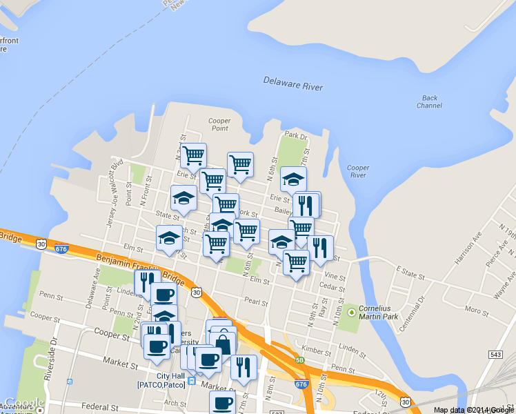 map of restaurants, bars, coffee shops, grocery stores, and more near 550 Bailey Street in Camden