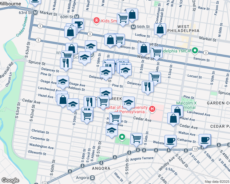 map of restaurants, bars, coffee shops, grocery stores, and more near 5632 Osage Avenue in Philadelphia