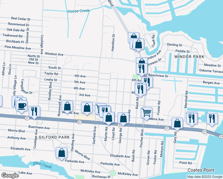 map of restaurants, bars, coffee shops, grocery stores, and more near 2602 4th Avenue in Toms River